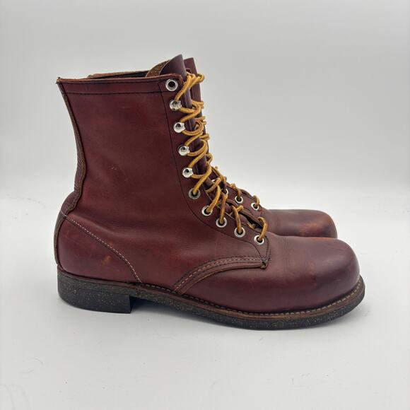 Vintage 70s Red Wing Amber Iron Ranger Steel Toe Combat Boots Men's 8.5 - Picture 3 of 11